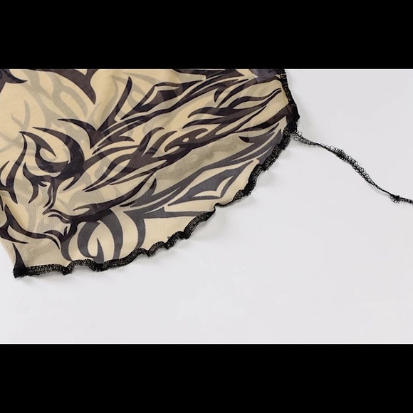 Tan mesh tribal striped long sleeve top - Picture 12 of 14